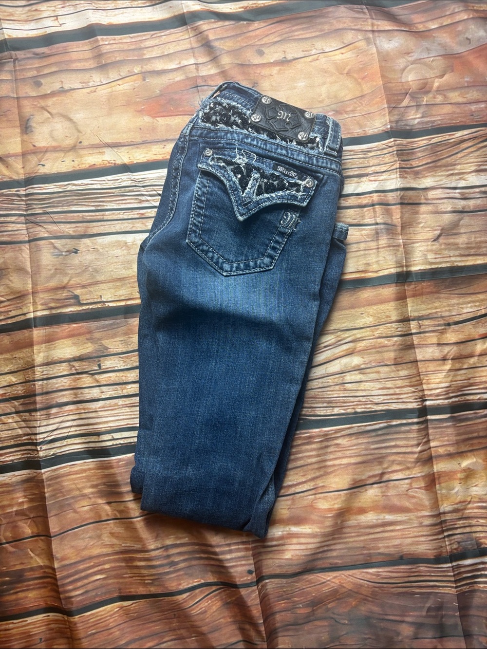 Women's Dark Blue Embellished Pocket Jeans
